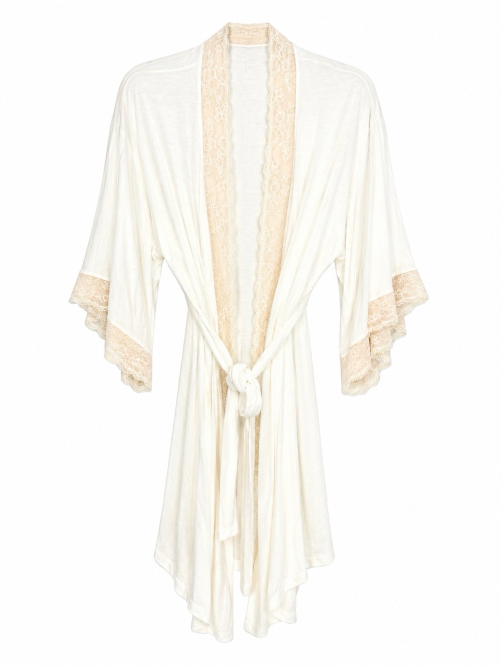 Eberjey Cream Lace-Trim Bridal Kimono Robe Sz Small